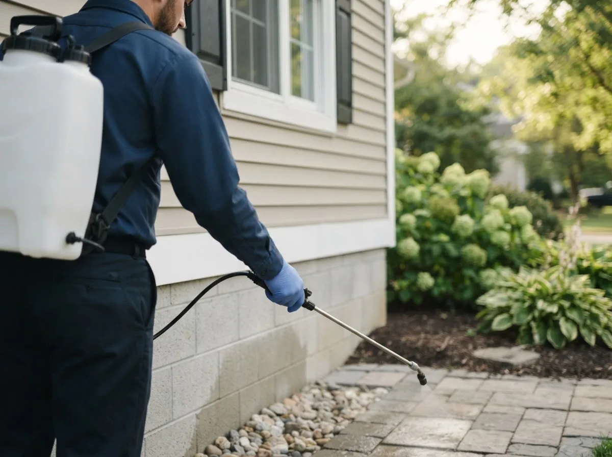 Pest control technician inspecting a home in Lyles, TN